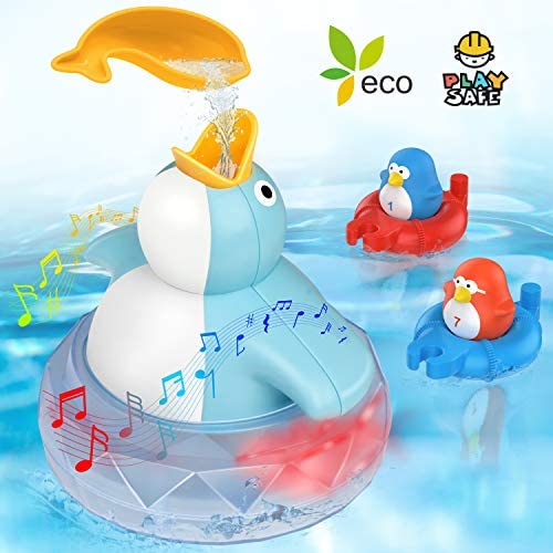 Toys for Toddlers: Bath Toys Bathtub Toy for Toddlers Kids Babies 1 2 3 4 Years Old Boys and Girls, 1 Floating Penguin with Music and LED light, 2 Squirting Cute Penguins Toy Baby Bath Toy Birthday Gift Ideal Color Box