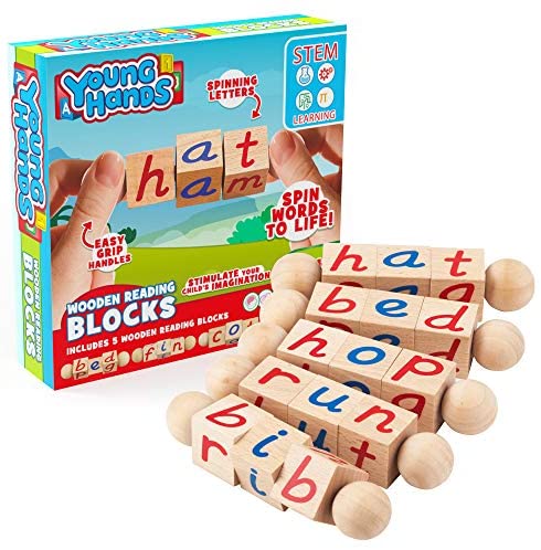 Toys and Games for Autistic Children: Wooden Reading Blocks | [5] Sets of Fun, Educational Spinning Alphabet Manipulative Blocks for Children w/ Easy-Grip Handles | STEM & Montessori Approved Toy for Pre-Kindergarten Boys & Girls Gift