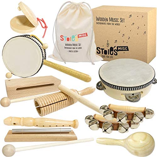 Toys for Toddlers: Stoie’s International Wooden Music Set for Toddlers and Kids- Eco Friendly Musical Set with A Cotton Storage Bag – Promote Environment Awareness, Creativity, Coordination and Have Lots of Family Fun