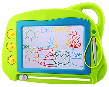 Toys for Toddlers: AiTuiTui Magnetic Drawing Board Mini Travel Doodle, Erasable Writing Sketch Colorful Pad Area Educational Learning Toy for Kid / Toddlers/ Babies with 3 Stamps and 1 Pen (Green)