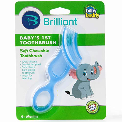 Toys for Babies Under One: Brilliant Baby’s 1st Toothbrush Teether –  Premium Silicone First Toothbrush for Babies and Toddlers – Kids Love Them, Blue, 1 Count