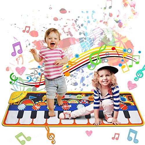 Toys and Games for Autistic Children: Music Mat Toy for Kids Toddlers Age 3-8 Years Old, 19 Piano Key Playmat Touch Play Game Dance Blanket Carpet Mat with Record, Playback, Demo, Adjustable Vol, Educational Toys for Girls Boys, 43″X14″