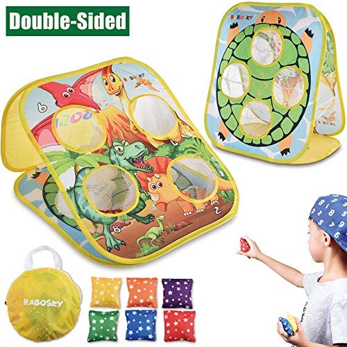 Toys for Toddlers: RaboSky Bean Bag Toss Game Toy for Toddlers 2 3 4 5, Double Sided Kids Cornhole Board, Dinosaur & Turtle Themes, 6 Colorful Beanbags, Collapsible Outdoor Games for Kids, Best Gift for Kids and Family