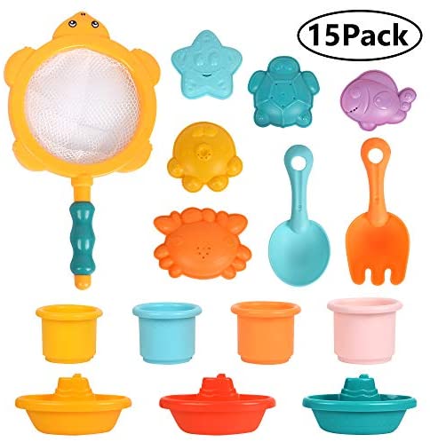 Toys for Toddlers: FYSJ 15Pcs Baby Bath Toys for Toddlers Pool Toys for 1 2 3 Years Old Kids Beach Toys for Baby Boys Girls Floating Boats Stacking Cups Bathroom Toys Set Gift for Kids