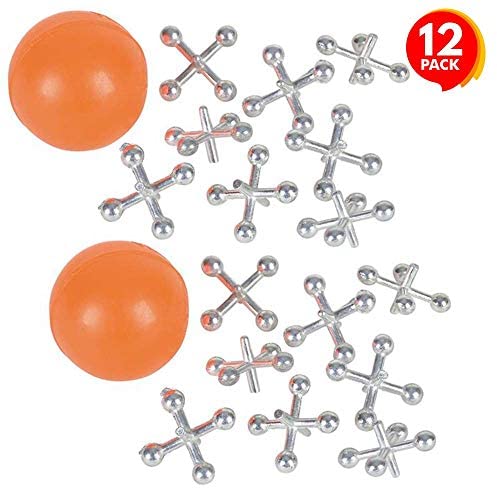 Toys and Games for Autistic Children: ArtCreativity Metal Jacks Game, 12 Sets, Each Set with 8 Metal Jacks and 1 Rubber Ball, Vintage Toys for Kids, Sensory Toys for Autistic Children, Birthday Party Favors for Boys and Girls