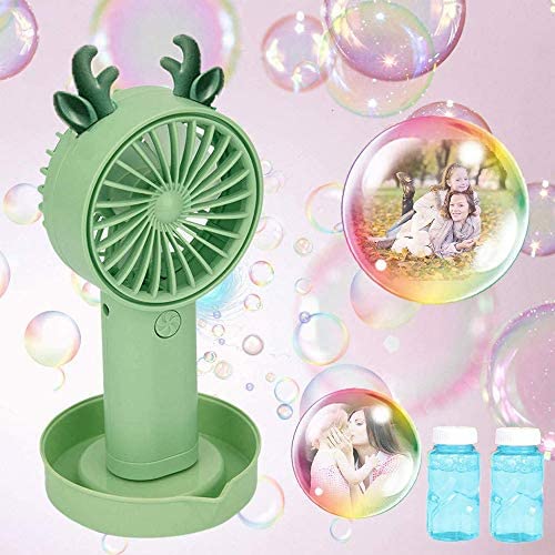 Toys for Toddlers: eeglog Bubble Machine , Handheld Fan Kids Bubble Machine 2 in 1 with USB Charge Fan Animal Shape Bubble Fan, Bubble Blower Toy for 4.5.6.Years Kids Boys & Girls & Toddlers, Outdoors & Party (Green)