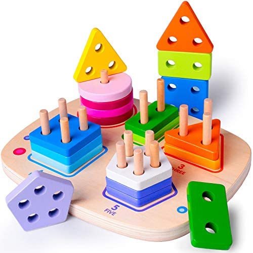 Toys for Babies Under One: Wooden Educational Toys for 1 2 3 4 Year Old Boys Girls Toddler Shape Sorter Geometric Block Sorting & Stacking Toys Parent-Child Interaction Montessori Preschool Toy Best Christmas Gift Travel Toy Toys for Babies Under One: Wooden Educational Toys for 1 2 3 4 Year Old Boys Girls Toddler Shape Sorter Geometric Block Sorting & Stacking Toys Parent-Child Interaction Montessori Preschool Toy Best Christmas Gift Travel Toy