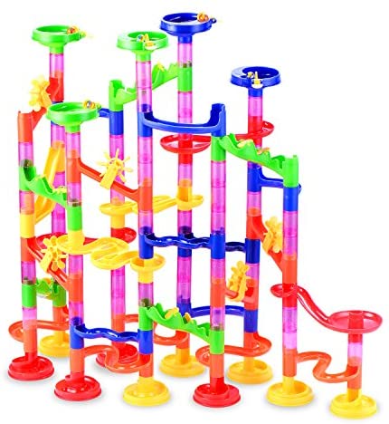 Toys and Games for Pre-Schoolers: Gifts2U Marble Run Toy, 130Pcs Educational Construction Maze Block Toy Set with Glass Marbles for Kids and Parent-Child Game