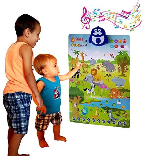 Toys and Games for Autistic Children: Just Smarty Interactive Happy Zoo Poster, Preschool Animal Learning Toy for 3, 4, 5, 6 Year Old Boys and Girls. Toddler Educational Activities with Music, Playing, Singing for Daycare, Kindergarten