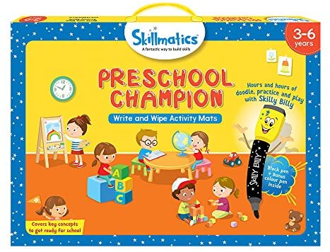 Toys and Games for Pre-Schoolers: Skillmatics Educational Game: Preschool Champion (3-6 Years) | Erasable and Reusable Activity Mats with 2 Dry Erase Markers | Learning Tools for Boys and Girls 3, 4, 5, 6 Years