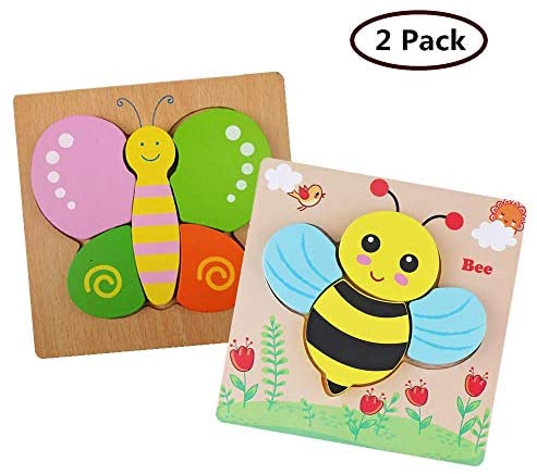 Toys for Babies Under One: DDMY Wooden Jigsaw Puzzles Set for Kids Age 1 2 3 4 Year Old, [2 Pack] Animals Puzzles for Toddler Children for Color Shapes Cognition Skill Learning Educational Puzzles Toys for Boys and Girls Gifts