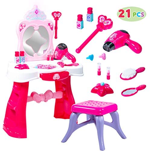 Toys for Toddlers: JOYIN Toddler Fantasy Vanity Beauty Dresser Table Play Set with Lights, Sounds, Chair, Fashion & Makeup Accessories for Kid and Pretend Play, Toy for 2,3,4 yrs Kids