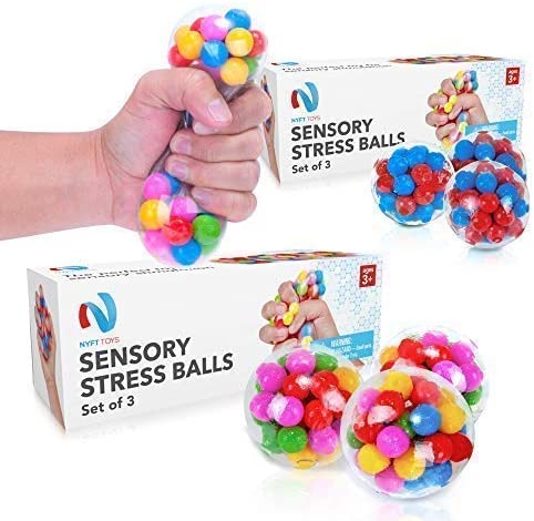 Toys and Games for Pre-Schoolers: Stress-Relief Sensory Stress Balls by Nyft Toys | Squishy Stress Toys | Squeezing Rubber Ball for Autism, ADHD, ADD, Sensory Needs, Bad Habits | The Calming Fidget Toy for Kids and Adults | 3 Pack