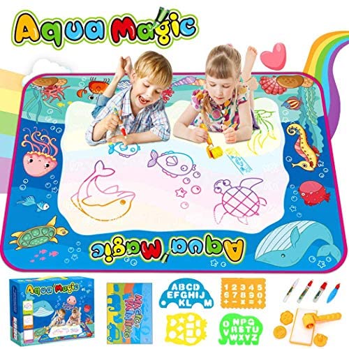 Toys for Toddlers: TONBUX Doodle Mat Aqua Magic Mat 40 x 28 Inches Water Drawing Doodling Mat Toys for Toddlers Learning Kids AquaDoodle Coloring Mat with Pen Markers for Age 2-5 Years Old Girls Boys Birthday Gifts
