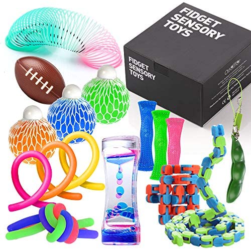 Toys and Games for Pre-Schoolers: Fidget Toys Set with Stress Balls for Kids, Teens and Adults, 18 Pack Stretchy Sensory Tool with Liquid Motion Timer for ADHD, Autism and Anxiety, Fun Fidgeting Game for Classroom and Office