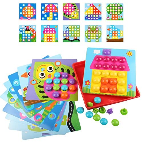 Toys and Games for Pre-Schoolers: AMOSTING Color Matching Mosaic Pegboard Early Learning Educational Toys for Boys & Girls