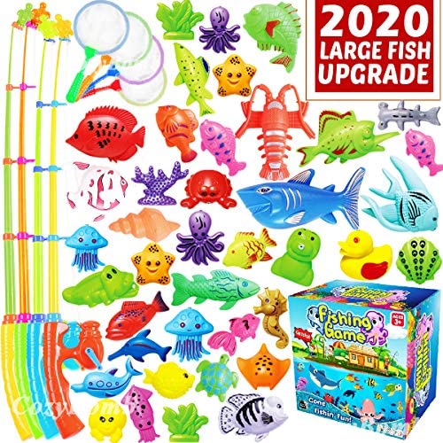 Toys and Games for Pre-Schoolers: CozyBomB Magnetic Fishing Game Toys Set for Kids – Water Table Bathtub Kiddie Pool Party with Pole Rod Net, Plastic Color Ocean Sea Animals Age 3 4 5 6 Year Old, Instruction Note Included (XX-Large)