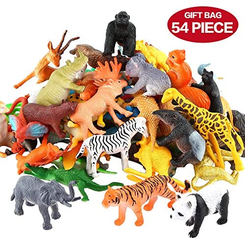 Toys for Toddlers: Animals Figure,54 Piece Mini Jungle Animals Toys Set,ValeforToy Realistic Wild Vinyl Plastic Animal Learning Party Favors Toys For Boys Girls Kids Toddlers Forest Small Animals Playset Cupcake Topper