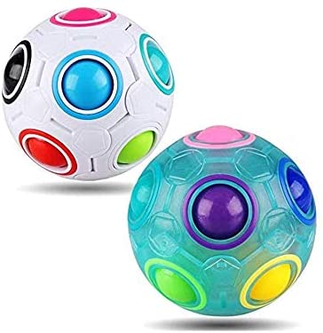 Toys and Games for Autistic Children: elecnewell 2 Pack Rainbow Puzzle Ball Cube Magic Rainbow Ball Puzzle Bundle Stress Ball Brain Teasers Games Toys for Kids