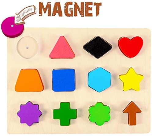 Toys and Games for Autistic Children: Wooden Educational Magnetic Shape Puzzle – Learn Colors & Shape Recognition Toy – Toddler Preschool Game – Kids Montessori Education