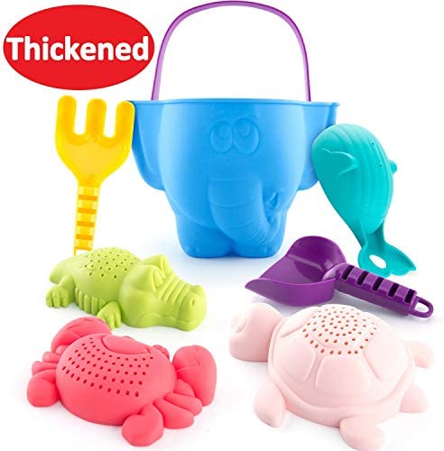 Toys for Toddlers: CubicFun Beach Toys Sand Toys for Kids Toddlers Baby, Sand Bucket Rake Shovel Set, Animal Beach Turtle Crocodile Whale Crab Molds Water Toys for Bathtub, 7 Pieces