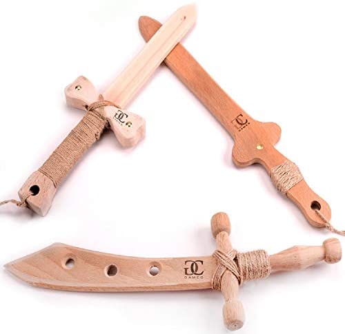 Toys and Games for Autistic Children: CG – Home & Games Wooden Swords for Kids – 3 Pack Handmade Play Sword Set – Outdoor Play Toys for Children 5 and Up – Durable Unpainted Natural Eco-Friendly Wood Toys