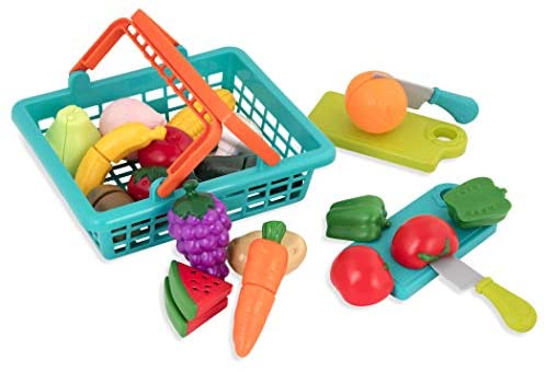 Toys for Toddlers: Battat – Farmers Market Basket – Toy Kitchen Accessories – Pretend Cutting Play Food Set for Toddlers 3 Years + (37-Pcs)