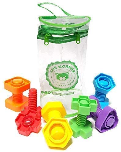 Toys and Games for Autistic Children: Jumbo Nuts and Bolts For Toddlers – Fine Motor Skills Rainbow Matching Game Montessori Toys For 3 Year Old Boys and Girls | 12 pc Occupational Therapy Educational Toys with Toy Storage + eBook