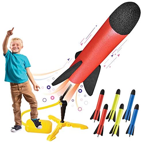 Toys and Games for Autistic Children: Toy Rocket Launcher for kids – Shoots Up to 100 Feet – 8 Colorful Foam Rockets and Sturdy Launcher Stand With Foot Launch Pad – Fun Outdoor Toy for Kids – Gift Toys for Boys and Girls Age 3+ Years Old