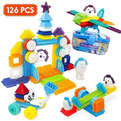 Toys and Games for Autistic Children: Bristle Interlocking Building Blocks for Boys and Girls, Stem Learning Idea Christmas Birthday Gifts for Early Skill Development, Creativity Sensory Toys for Toddlers & Kids 3,4,5,6 Years Old