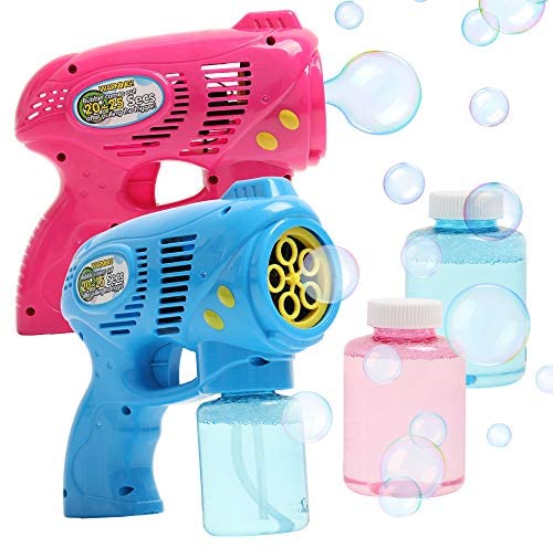 Toys and Games for Autistic Children: OleOletOy 2 Bubble Guns with 2 Bubble Solution Refill 5 oz Each, Bubble Maker Blower for Kids and Toddlers, Fun Summer Toy Blaster Game for Birthday Party and Wedding, Outdoor Toys for Boys and Girls