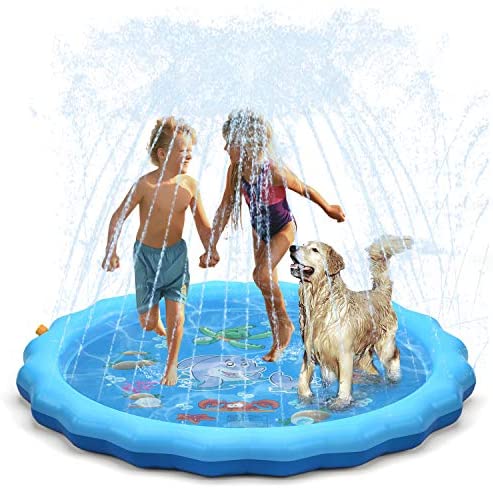 Toys and Games for Pre-Schoolers: QPAU (Upgraded 2020 Version) Splash Pad, 68″ Sprinkler for Kids Dogs, Kiddie Baby Shallow Pool,Outside Toys Water Toys for Kids, Outdoor Toys for Toddlers Age 3-5 (Blue)