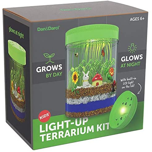 Toys and Games for Pre-Schoolers: Light-up Terrarium Kit for Kids with LED Light on Lid – Create Your Own Customized Mini Garden in a Jar That Glows at Night – Science Kits for Boys & Girls – Gardening Gifts for Kids – Children Toys