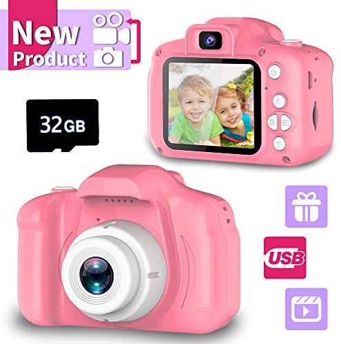 Toys for Toddlers: Seckton Upgrade Kids Selfie Camera, Best Birthday Gifts for Girls Age 3-9, HD Digital Video Cameras for Toddler, Portable Toy for 3 4 5 6 7 8 Year Old Girl with 32GB SD Card-Pink