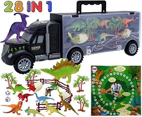 Toys for Toddlers: Dinosaur Toys for Kids 3-5,Toddler Toys for Age 3 4 5 6 Year Old Boys Girls,Dinosaur Car Toys Carrier with 14pcs Dino Toys,1 Toy Truck,2 Eggs Dinosaurs,Birthday Gift Dinosaur Kids Toys Transport Car