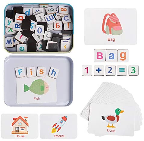 Toys and Games for Pre-Schoolers: JCREN Wooden Magnetic Letters and Numbers,Toys Fridge Magnets ABC Alphabet Word Flash Cards Spelling Counting Game Learning Uppercase Lowercase Math for 3 4 5 Year Old Preschool Kid Toddler Boy Girl