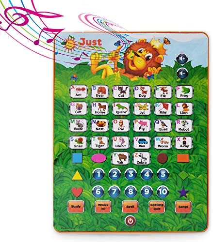 Toys and Games for Autistic Children: Just Smarty ABC Tablet Interactive Educational Toy for 3 Year Olds and Up | Toddler Learning Toys and Word Games for Development | Fun Activities, Numbers, Spell and Music on Pretend Kid Tablet