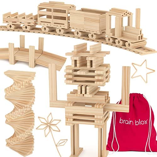 Toys and Games for Pre-Schoolers: Brain Blox Wooden Building Blocks for Kids – Building Planks Set, STEM Toy for Boys and Girls (300 Pieces)