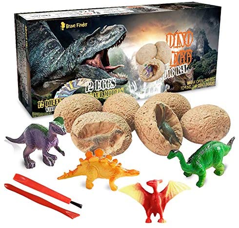 Toys and Games for Autistic Children: Dinosaur Toys, Dino Egg Dig Kit Kids Gifts – Break Open 12 Unique Dinosaur Eggs and Discover 12 Cute Dinosaurs – Easter Archaeology Science STEM Toys Technology Gifts for Boys Girls Toys