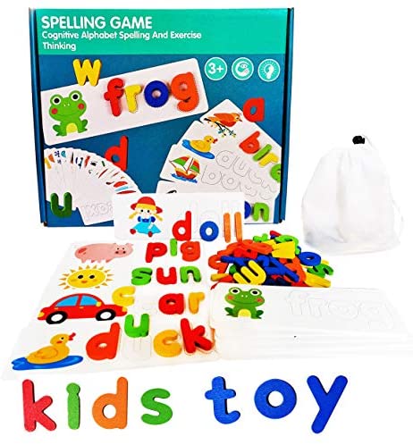 Toys and Games for Pre-Schoolers: HWD Seeing and Spelling Learning Wooden Toys Sight Words Games Matching Letter Alphabet Puzzles Montessori Preschool Educational Toys for Toddler Kids Boys Girls