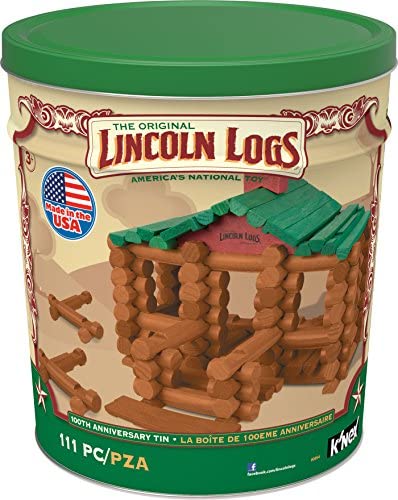 Toys and Games for Pre-Schoolers: LINCOLN LOGS –100th Anniversary Tin-111 Pieces-Real Wood Logs-Ages 3+ – Best Retro Building Gift Set for Boys/Girls – Creative Construction Engineering – Top Blocks Game Kit – Preschool Education Toy