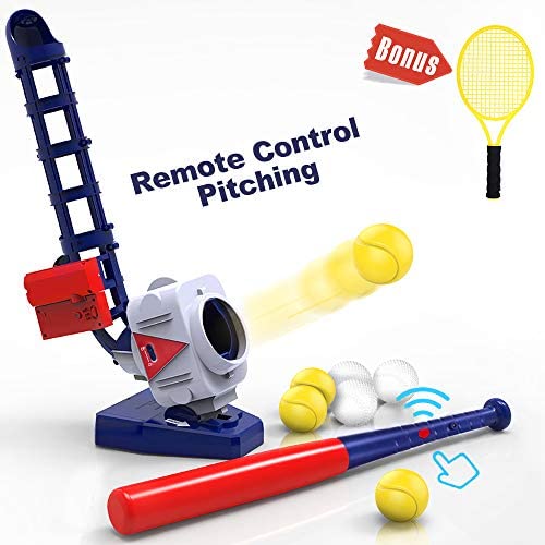 Toys and Games for Autistic Children: iPlay, iLearn 2 in 1 Baseball & Tennis Pitching Machine, Remote Control Bat, Automatic Pitcher, Active Training Toys Set, Outdoor Sport Games, Gifts for 5, 6, 7 Year Olds Kids, Boys, Girls