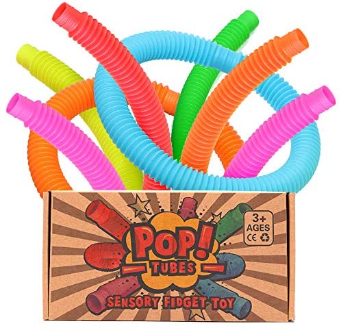 Toys and Games for Autistic Children: OleOletOy Pop Tubes Sensory Fidget Toy for Kids, Pull ‘N Pop 6-Pack Educational STEM Toys for Construction and Building Activity, Helps Reduce Stress for Autism, ADHD and Children with Special Needs