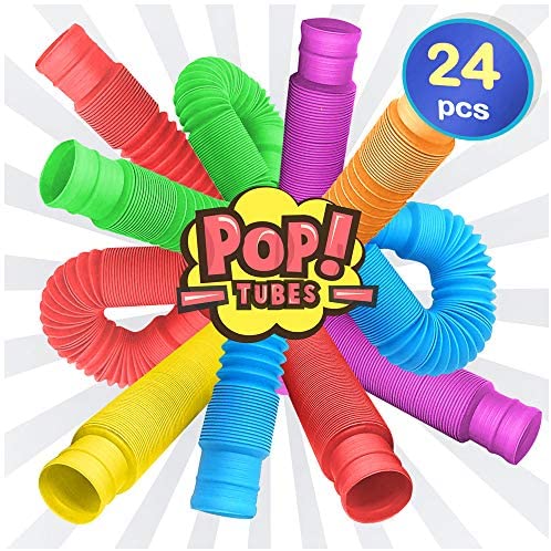 Toys and Games for Autistic Children: 24 pack Fidget Pop Tube Toys for Kids and Adults, Pipe Sensory Tools for Stress and Anxiety Relief, Cool Bendable Multi-Color Stimming Toys Great as Gift, Party Favors, and Prizes for Fidgeters