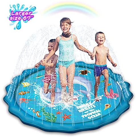 Toys for Babies Under One: Abida Splash Pad, 67″ Outside Sprinkler Play Mat for Kids, Extra Large Party Infant Wading Pool Fun Summer Outdoor Water Toys for 2-12 Years Old Baby and Toddler Girls and Boys