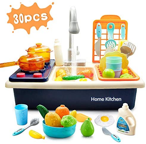 Toys for Toddlers: Play Kitchen Sink Toys,30 Pcs Dishes Washing Toys for Kids,Children Electric Dishwasher Playing Toy with Running Water,Play Cooking Stove,Pretend Play Kitchen Toys for Boys Girls Toddlers Age 3-8