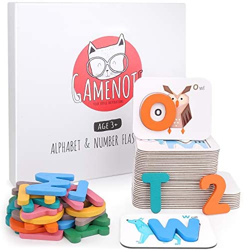 Toys and Games for Pre-Schoolers: Gamenote Alphabet and Numbers Flash Cards – Wooden ABC Letters Matching Puzzle Game Montessori Toys for Toddlers Educational Activities Preschool Learning