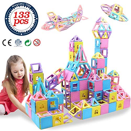 Toys and Games for Autistic Children: HLAOLA Magnetic Blocks 133PCS Upgrade Magnetic Building Blocks Magnetic Tiles Educational Toys Tiles Set for Kids Magnet Stacking Toys for Kids Children Age 3 4 5 6 7 Year Old (3D Macaron Colors)