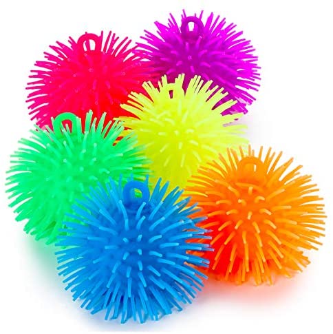 Toys and Games for Autistic Children: Kicko Puffer Balls – 6 Pack – Thick Squishy Balls in Assorted Colors for Kids, Sensory Game, Stress Relief, Therapy Toy, Party Favor, Goody Bag Filler