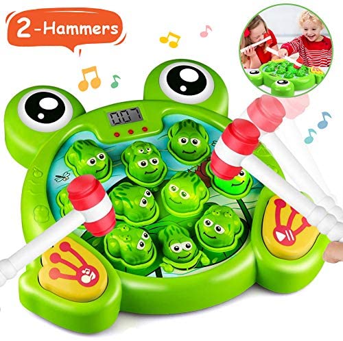 Toys and Games for Pre-Schoolers: HOMOFY Interactive Whack A Frog Game, Learning, Active, Early Educational Toys for 2 3 4 5 6 7 8 Year Old Boys,Girls,Kids and Toddlers Fun Gifts with Music,Lights(2 Soft Hammer)